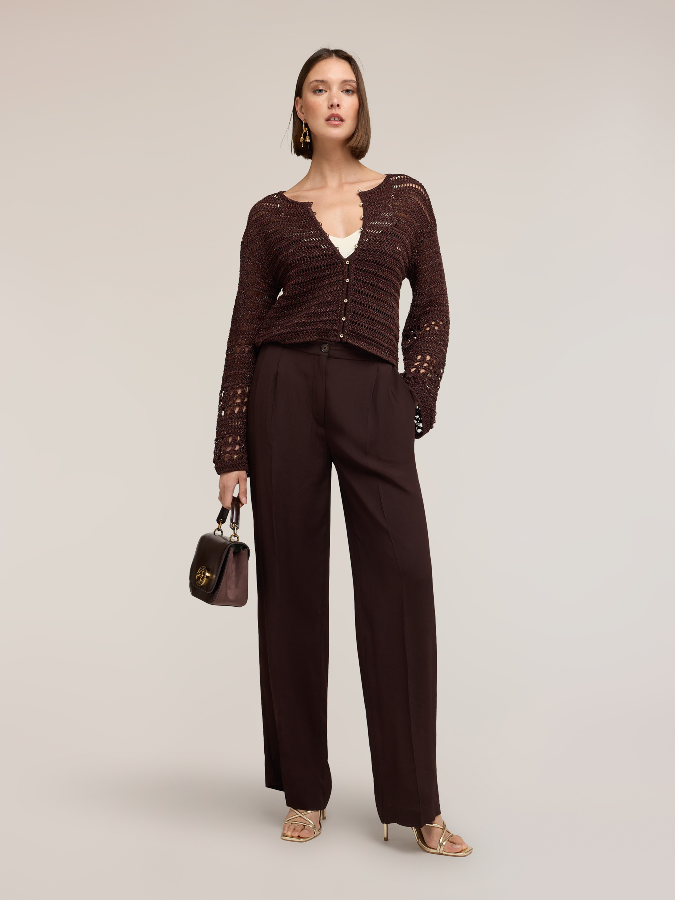 Cardigan in maglia traforata misto lurex image number 0