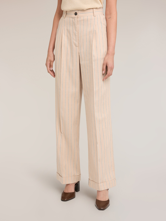 Pantaloni palazzo in misto lino a righe