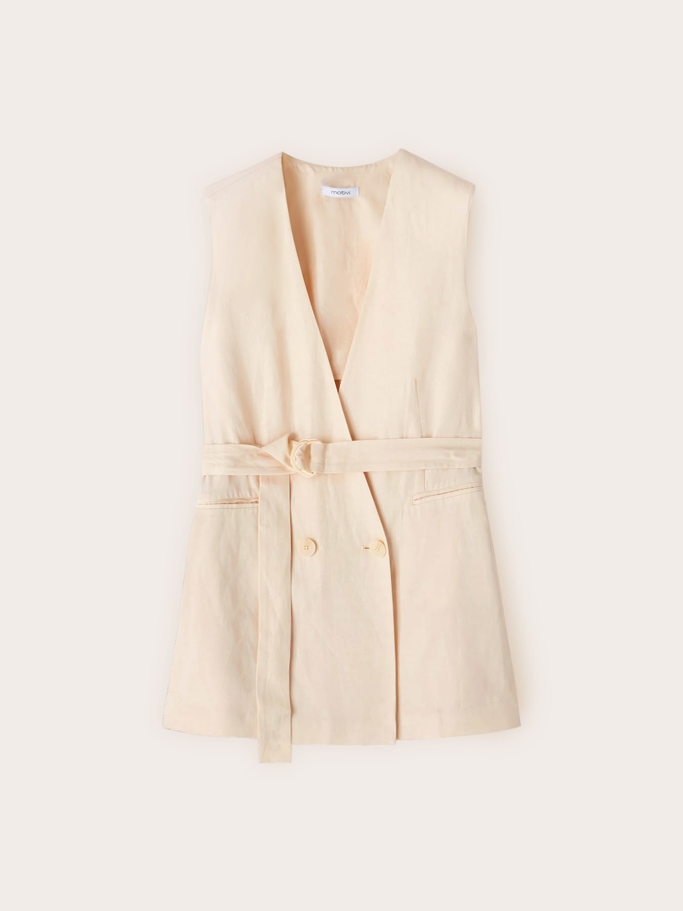 Gilet doppiopetto in misto lino con cintura image number 4