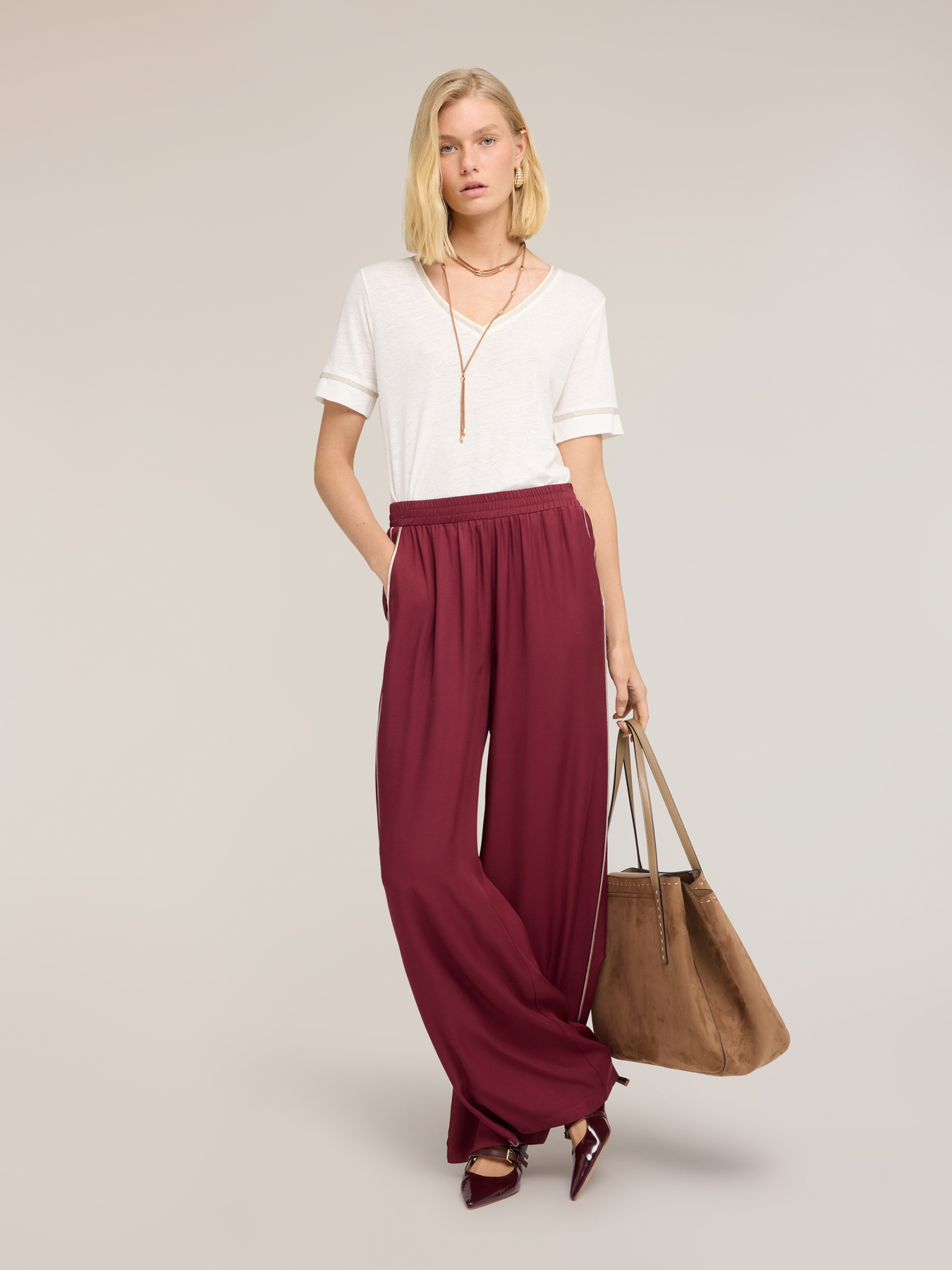 Pantaloni palazzo in twill di viscosa image number 0