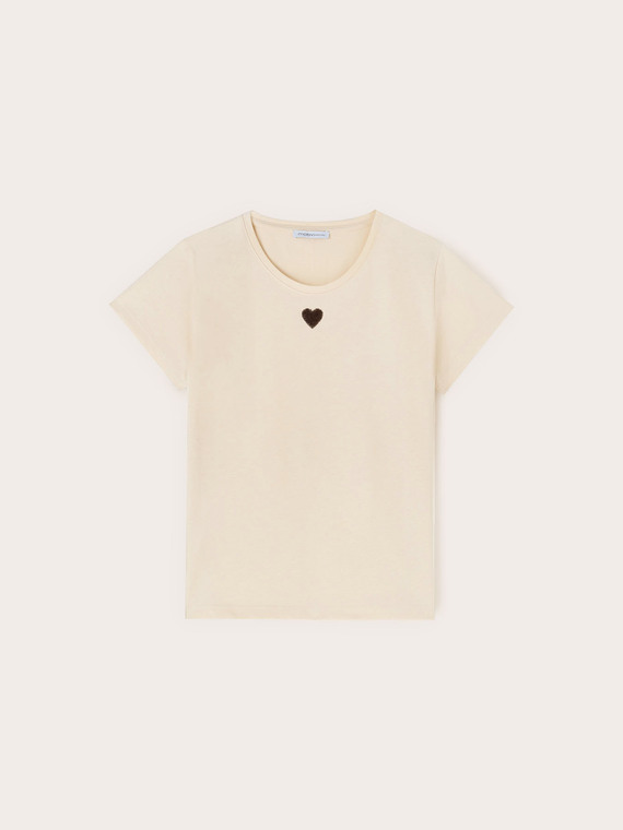 T-shirt in jersey con cuore in paillettes