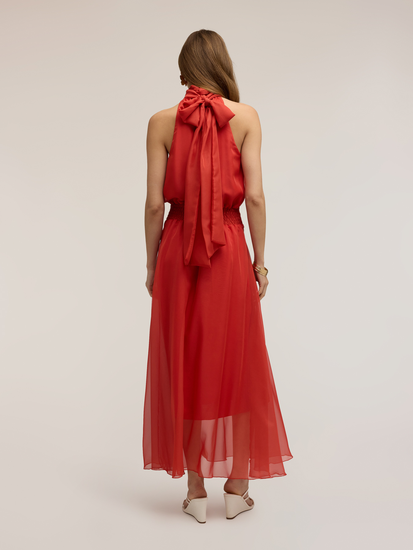 Vestito lungo in voile con scollo halter image number 1