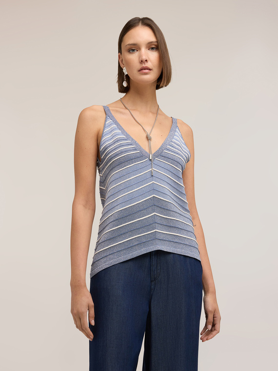 Top in maglia a righe in misto lurex