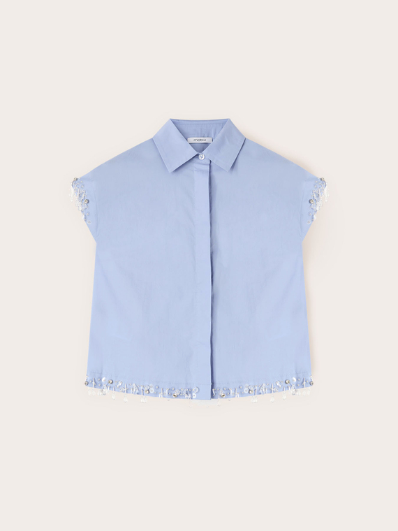 Camicia boxy in popeline con pietre