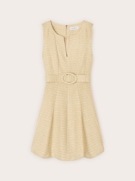 Vestito flare in tessuto boucl&eacute; con cintura