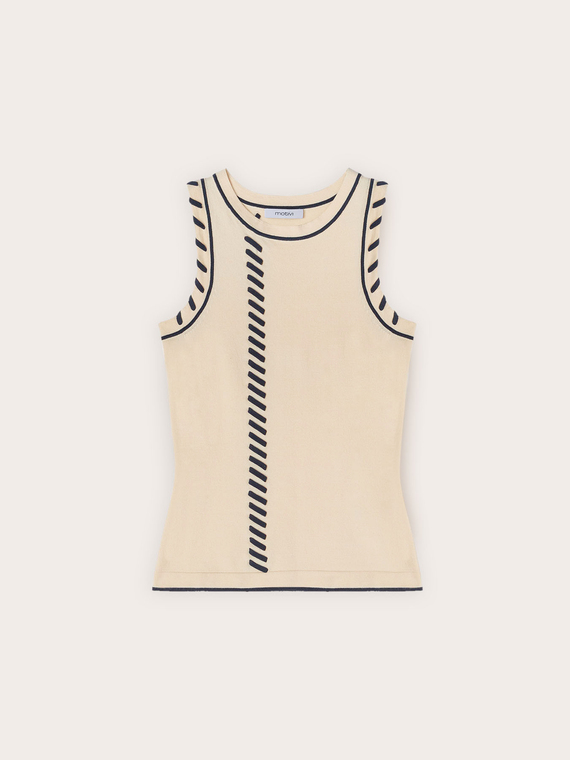 Maglia senza maniche con impunture decorative