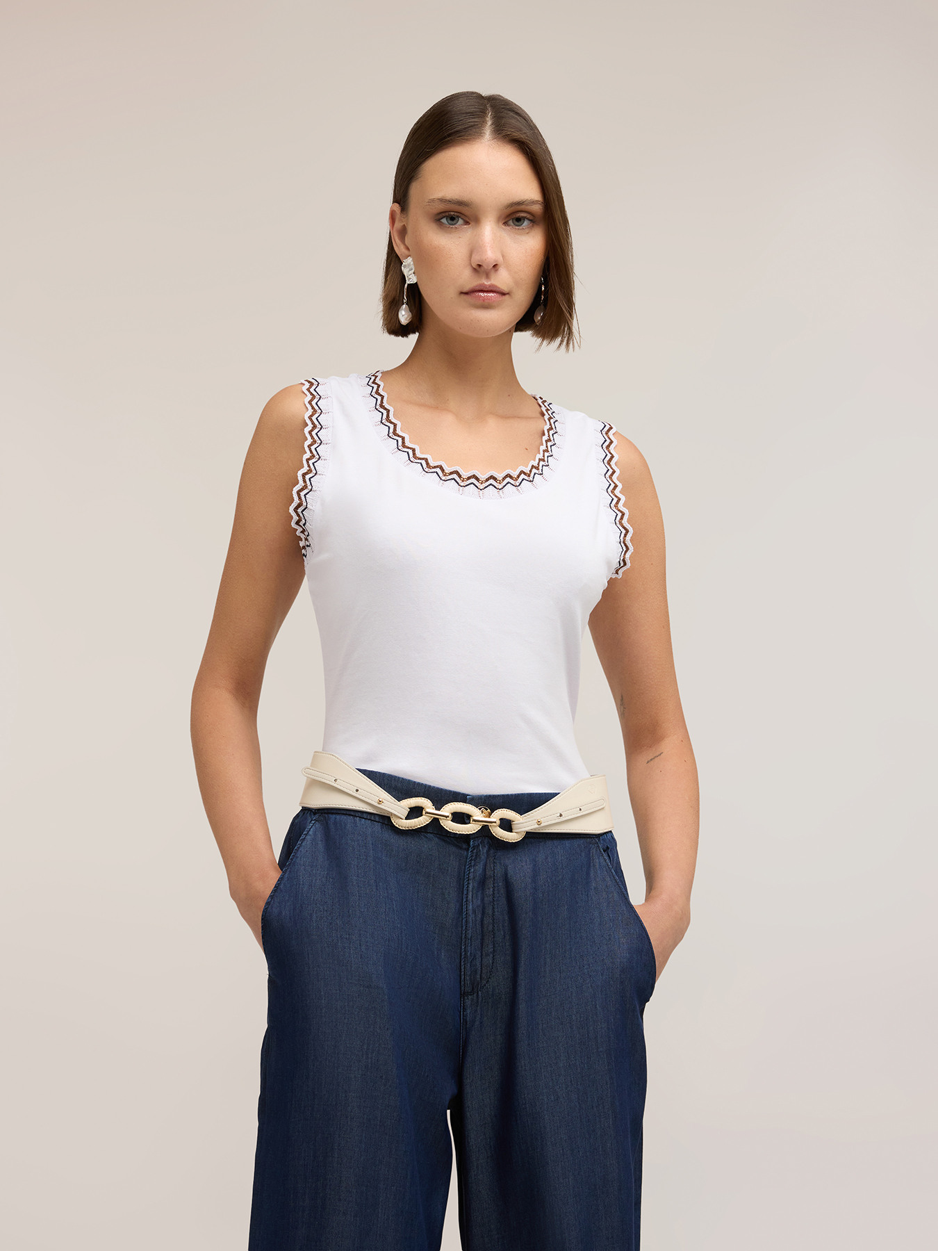 Top in jersey con bordo in maglia image number 2