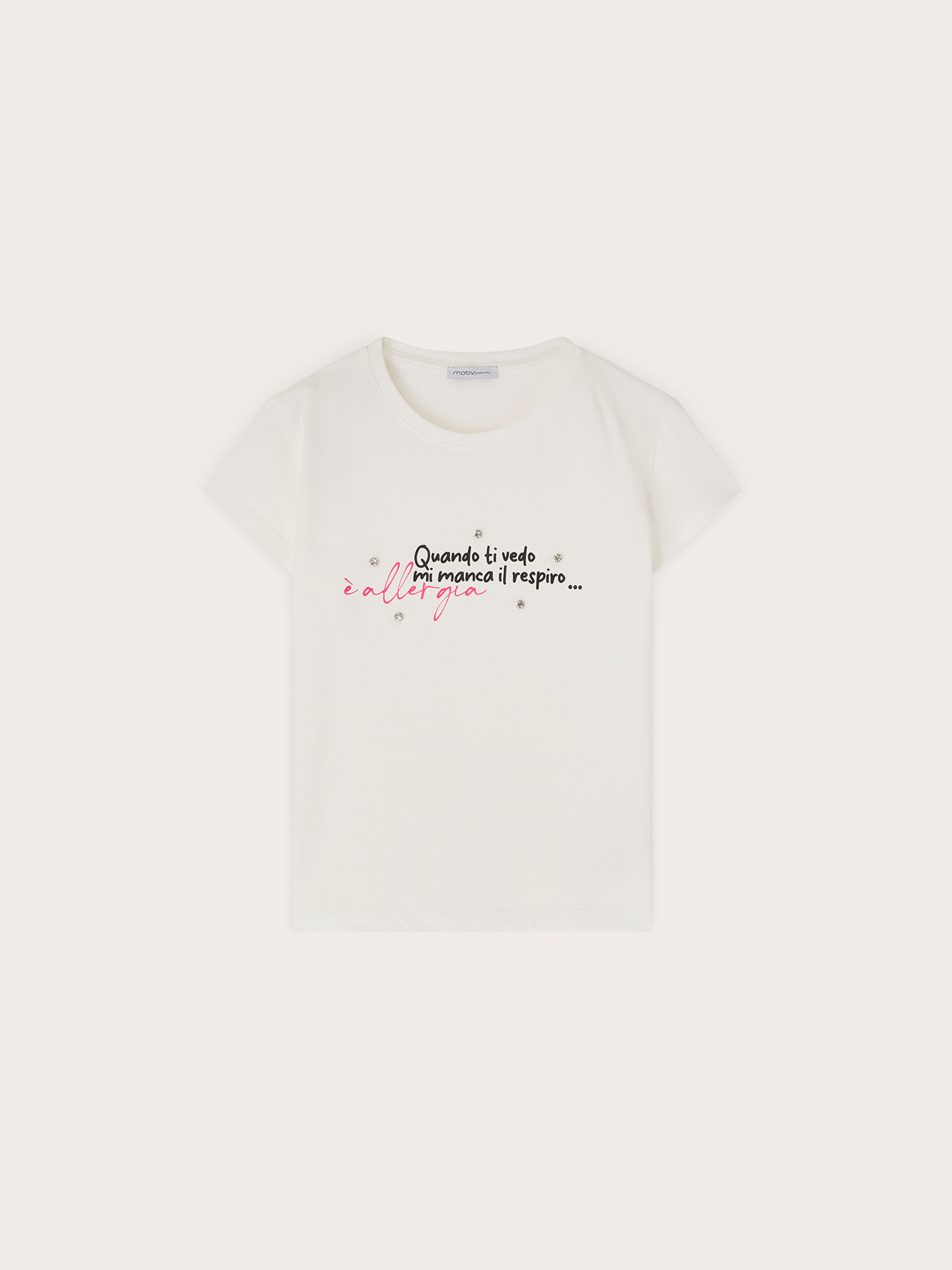 T-shirt con scritta e ricamo di pietre image number 4