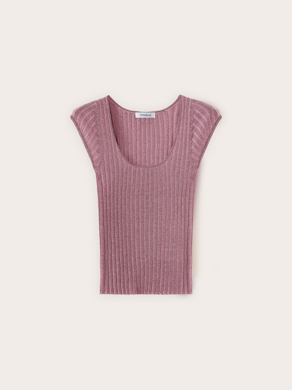 Maglia slim in lurex a coste