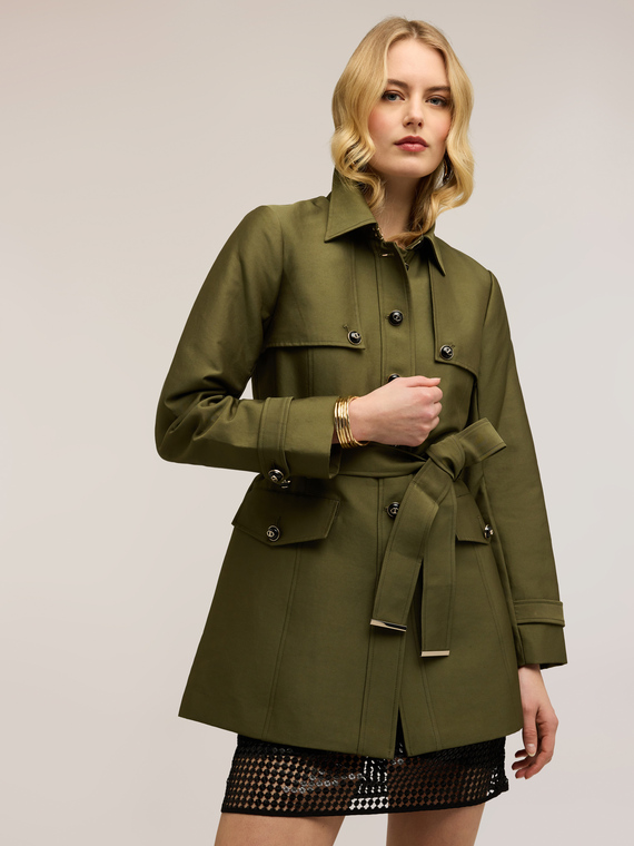 Trench in misto cotone con cintura