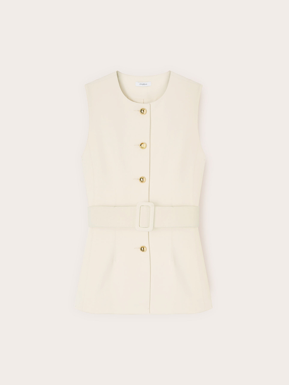 Gilet monopetto con bottoni metallici e cintura