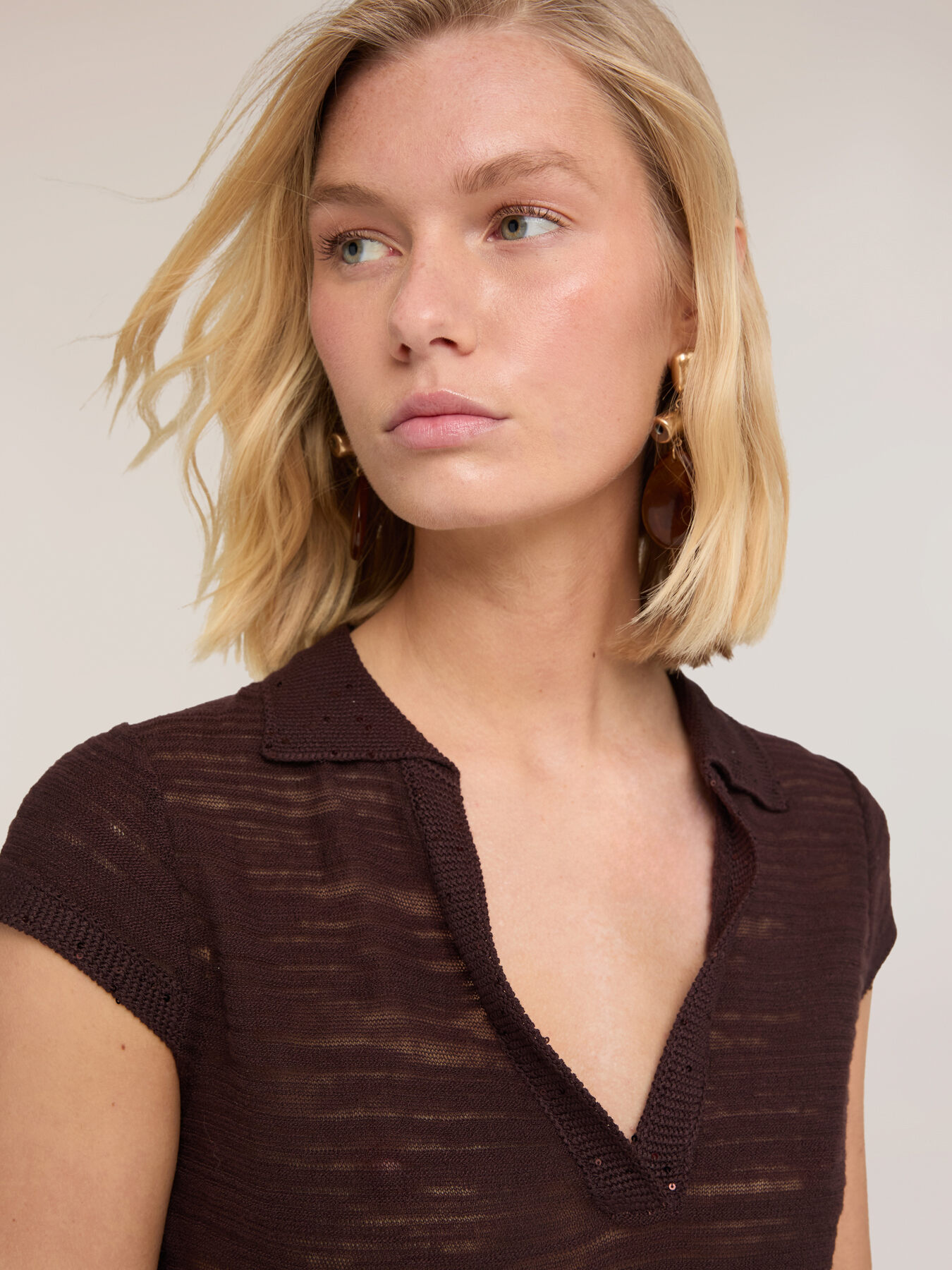 Polo in maglia con bordi in paillettes image number 2