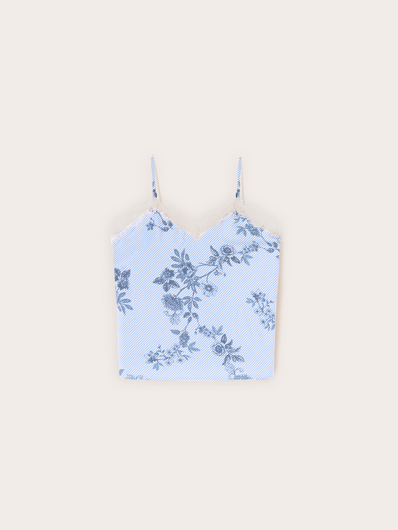 Top a righe con pizzo e stampa floreale image number 4