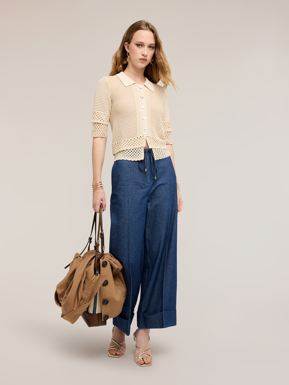 Cardigan traforato in maglia fine