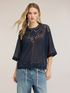 Blusa in georgette con ricami ajour&eacute; image number 0