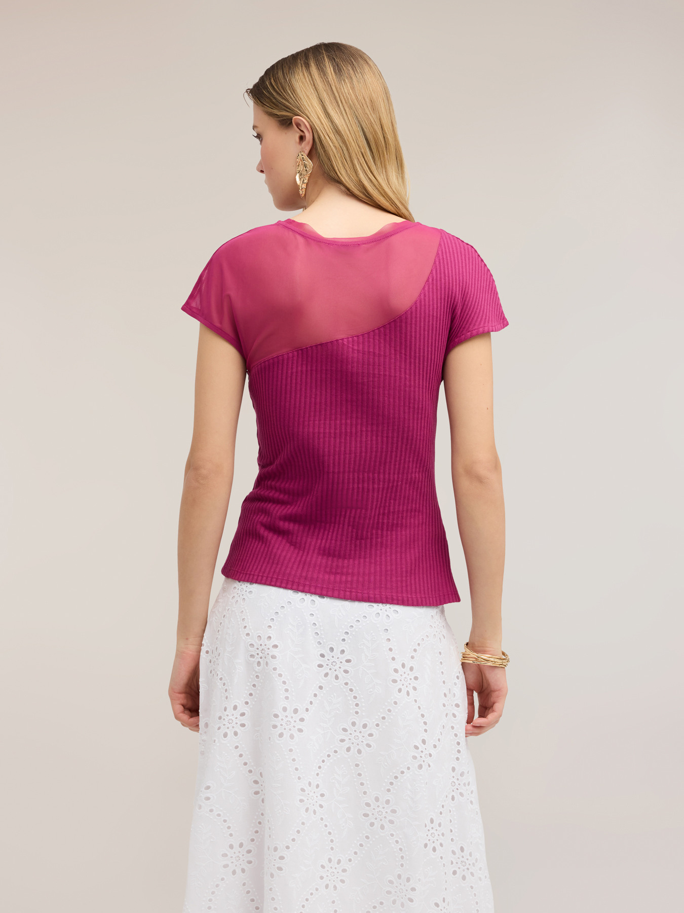 T-shirt bimaterica con inserto drappeggiato image number 1