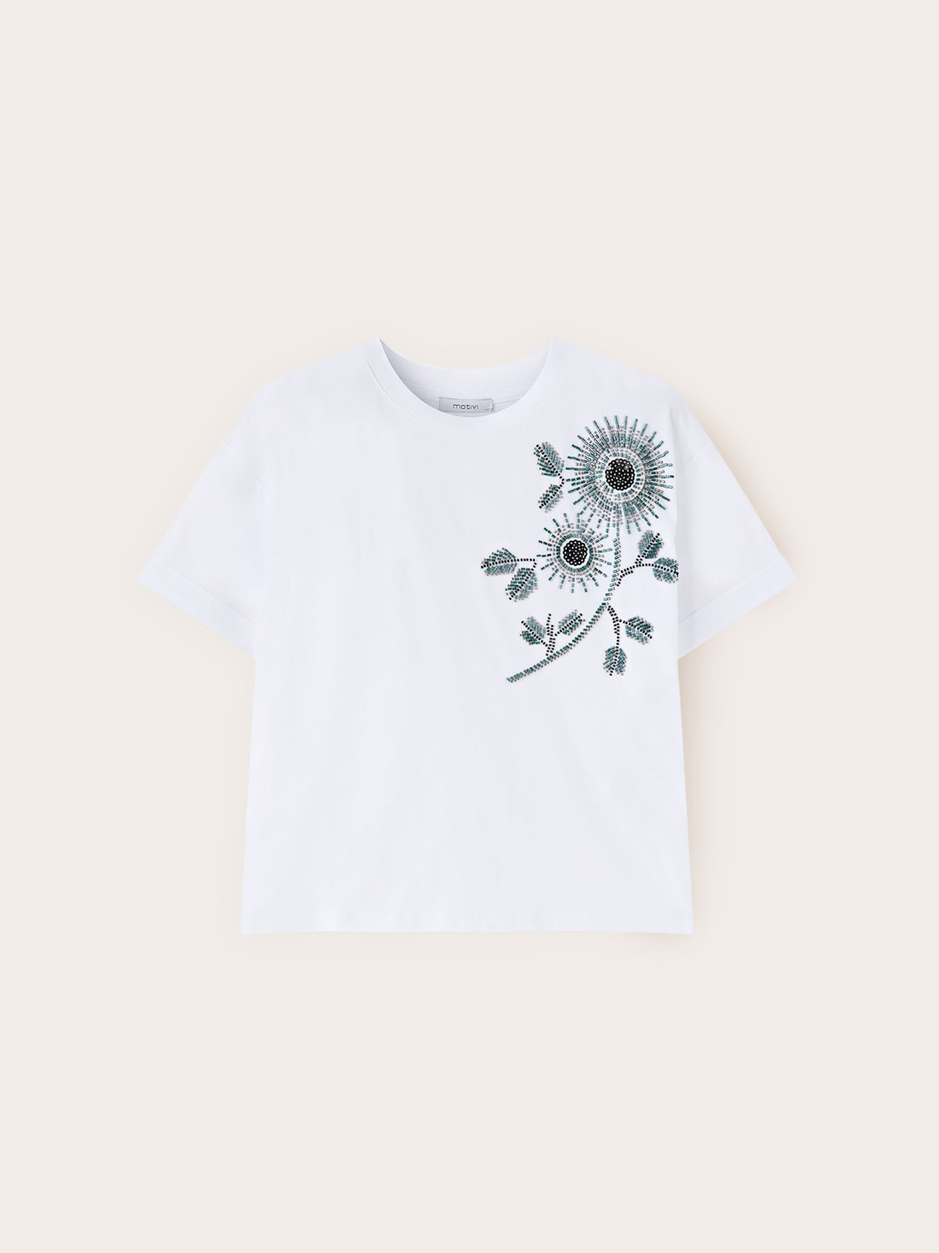 T-shirt in jersey con applicazioni floreali image number 4