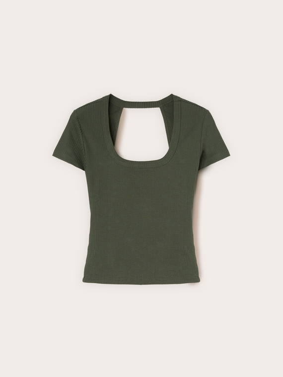 T-shirt in jersey a coste con cut-out