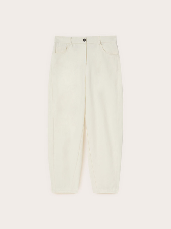 Pantaloni cropped barrel leg in drill di cotone