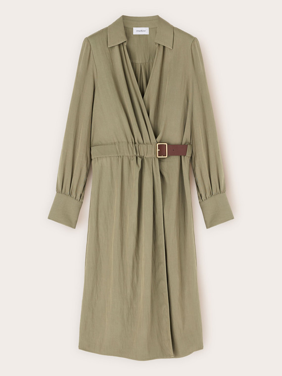 Vestito chemisier in twill drappeggiato