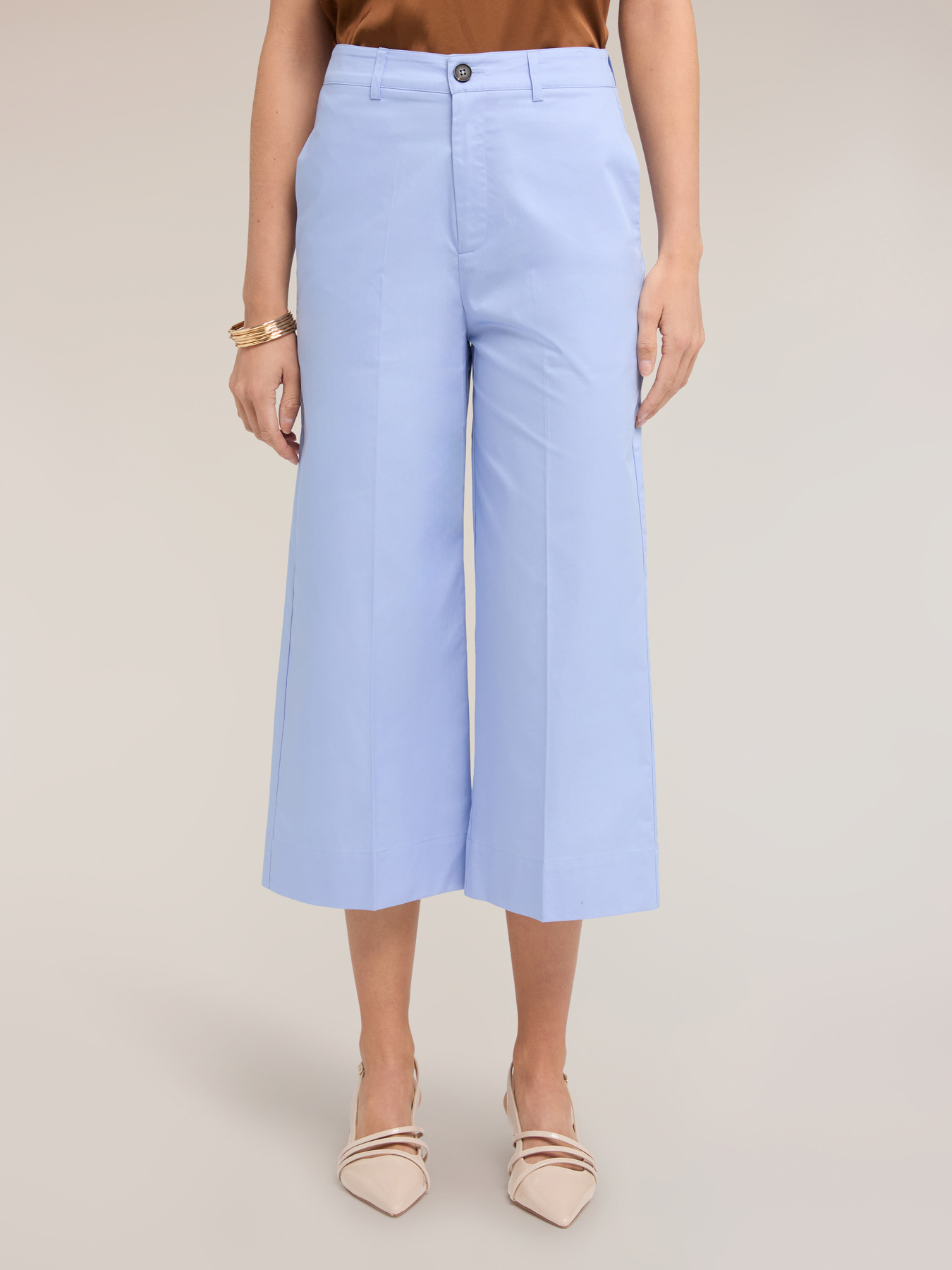 Pantaloni cropped in tela misto cotone image number 2