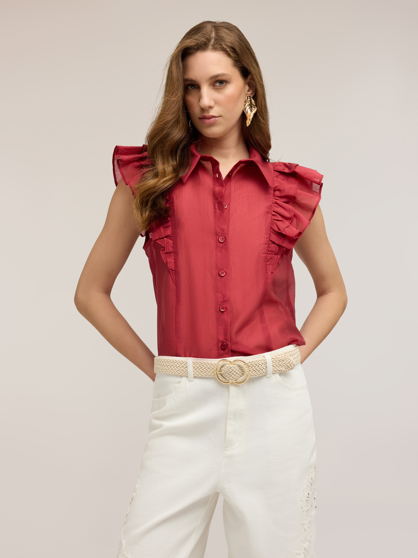 Camicia in mussola con volants image number 0
