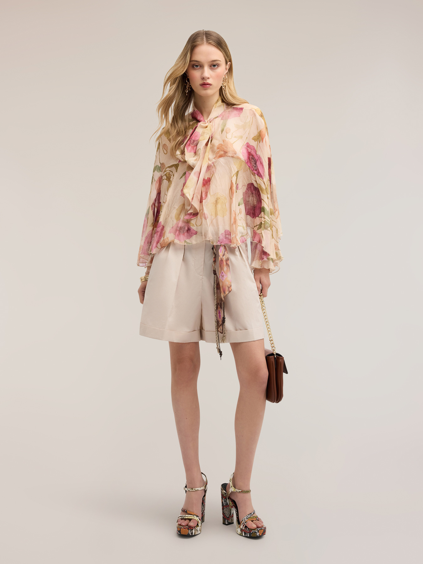 Blusa in chiffon misto seta con stampa image number 2