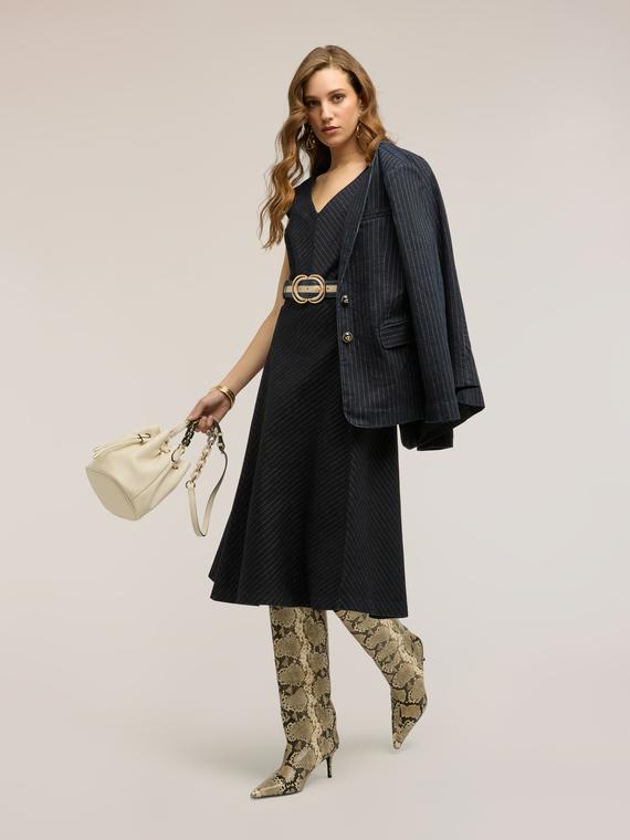 Vestito flare in denim gessato