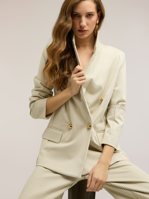 Blazer doppiopetto gessato in misto cotone
