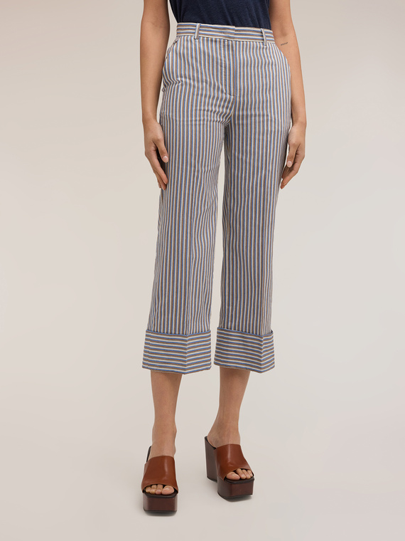 Pantaloni cropped a righe in misto cotone