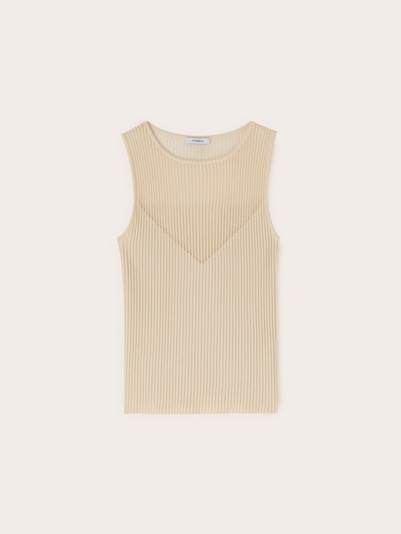 Maglia fine a coste con d&eacute;collet&eacute; trasparente