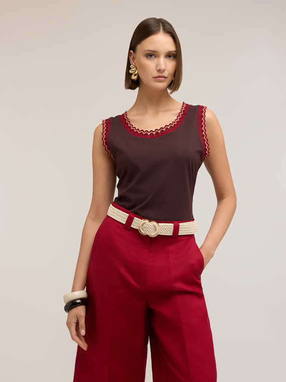 Top in jersey con bordo in maglia