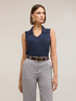 Top scollo a V in misto lino con colletto image number 3