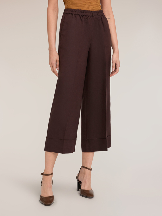 Pantaloni cropped in misto lino
