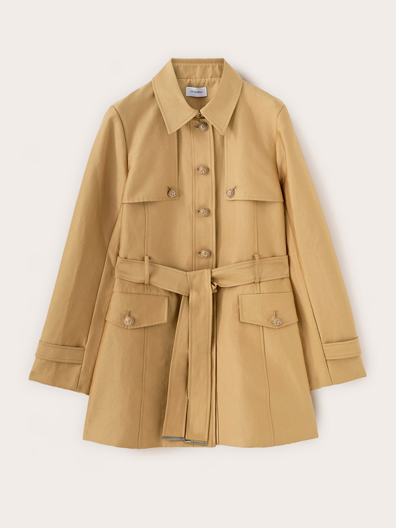 Trench in misto cotone con cintura