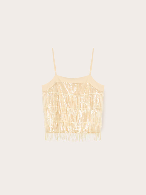 Top in tulle con frange