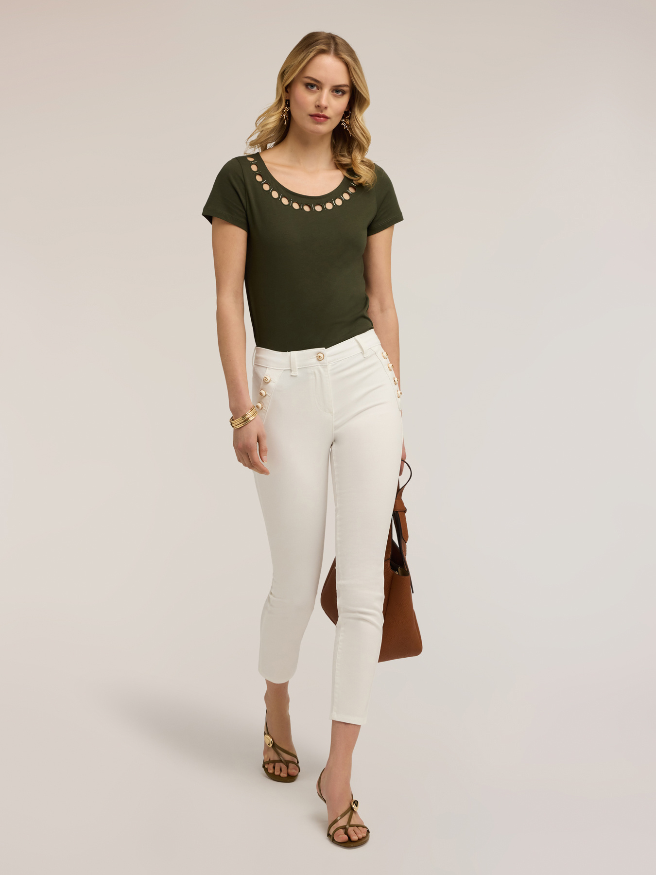 Pantaloni slim in drill di cotone image number 0