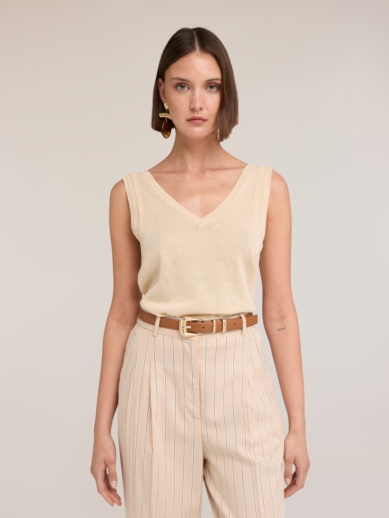 Top in maglia misto lino image number 0