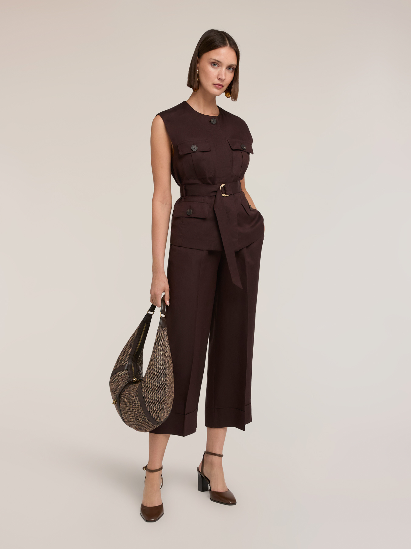 Pantaloni cropped in misto lino image number 3