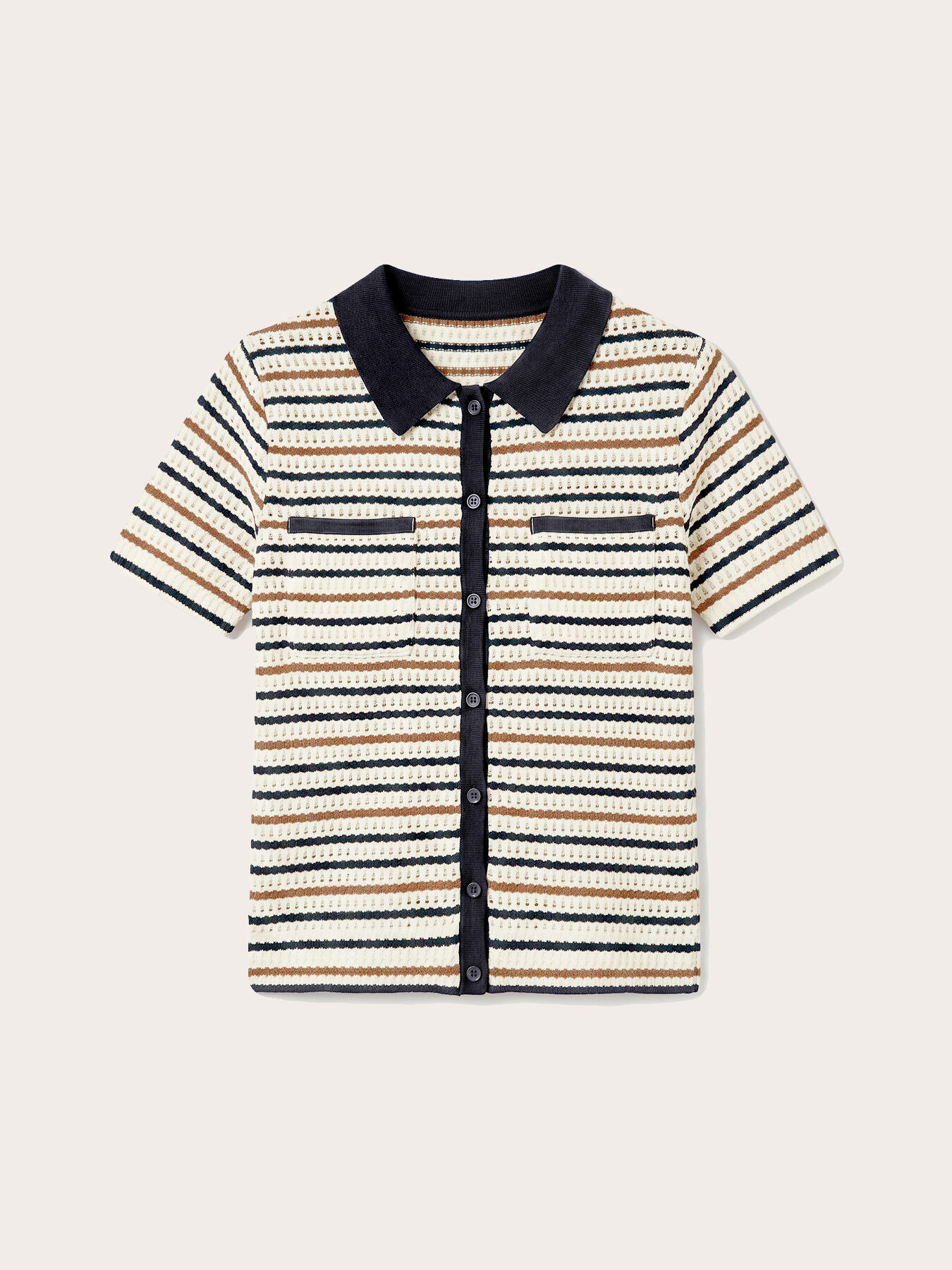 T-shirt a righe con colletto a contrasto image number 3