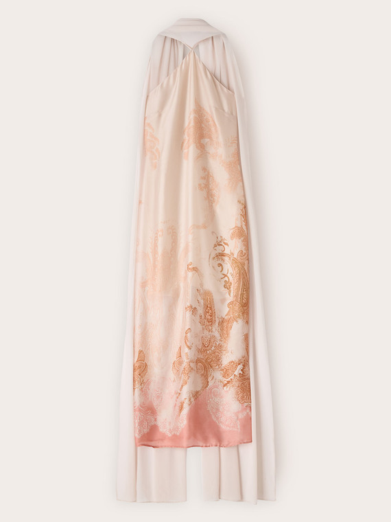 Vestito lungo in raso con stola