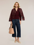 Jeans cropped wide leg con cuciture a contrasto image number 0