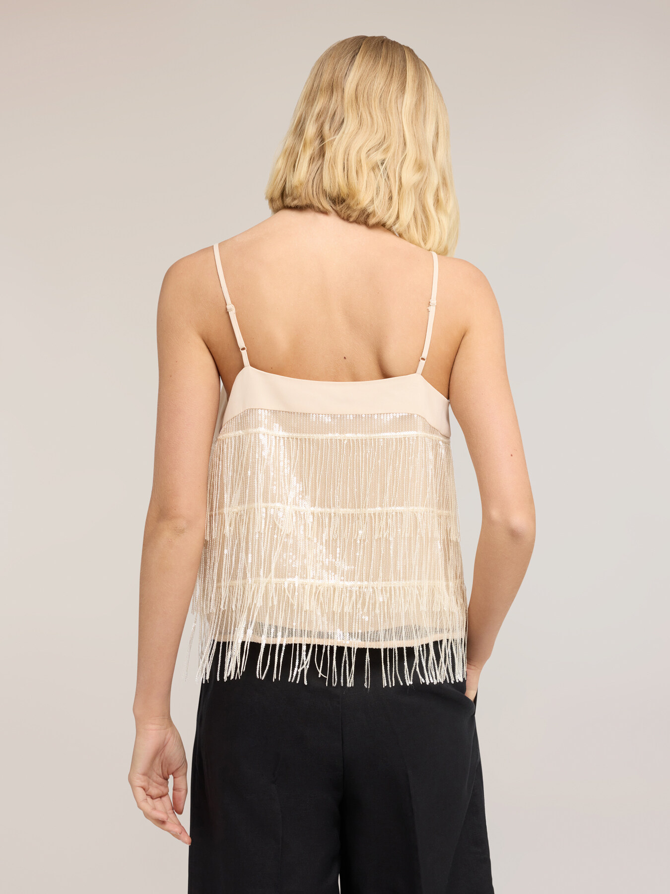 Top in tulle con frange image number 1