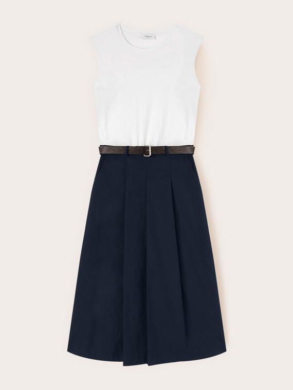 Vestito midi con cintura e gonna in popeline