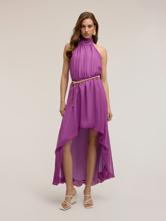 Vestito lungo asimmetrico con schiena scoperta