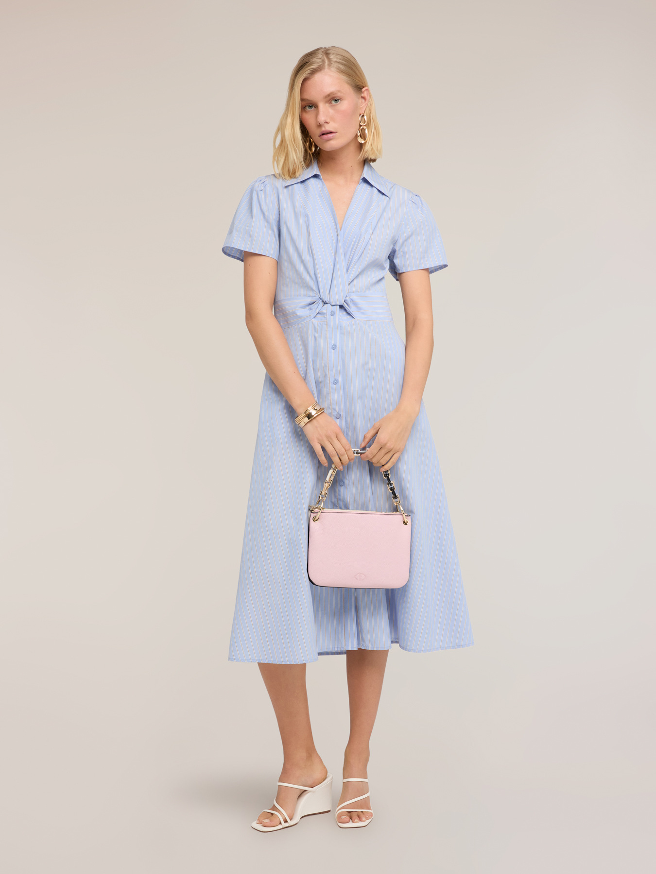 Vestito chemisier midi in popeline a righe image number 0