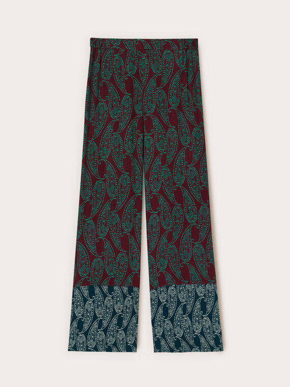 Pantaloni palazzo in raso fantasia cashmere