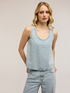 Top in denim con cristalli image number 0
