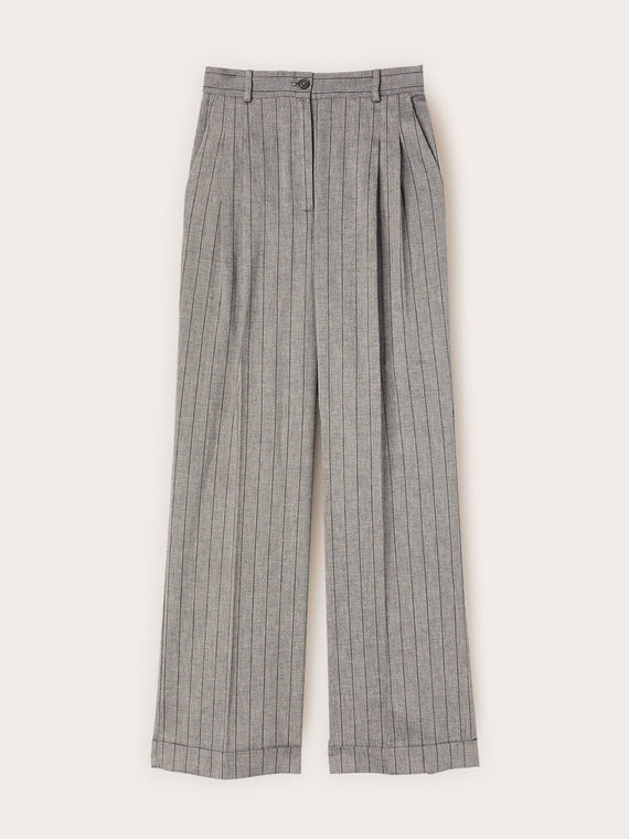 Pantaloni palazzo in misto lino a righe
