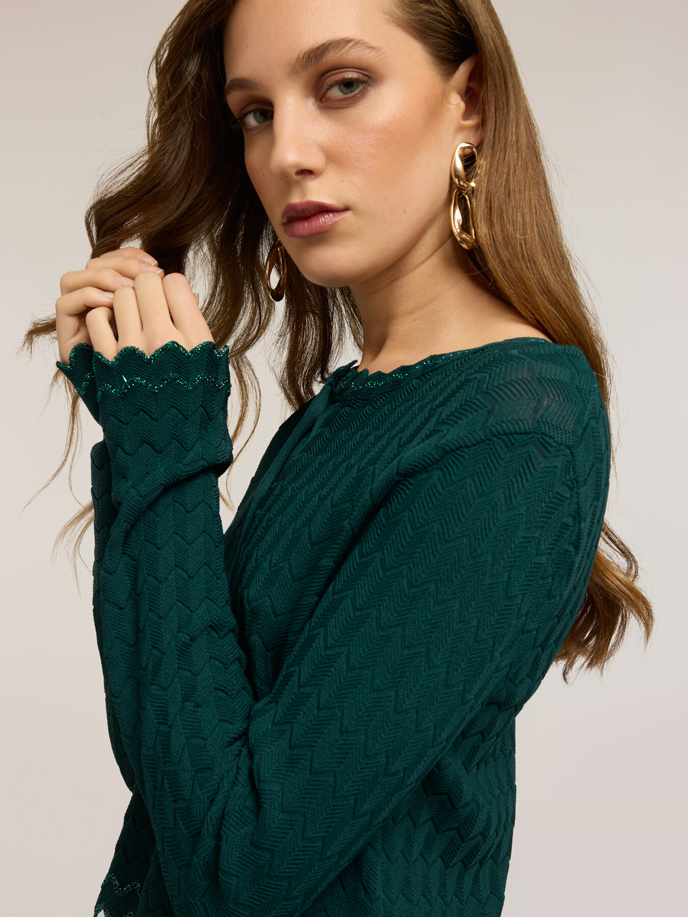 Cardigan corto in maglia effetto pizzo image number 2